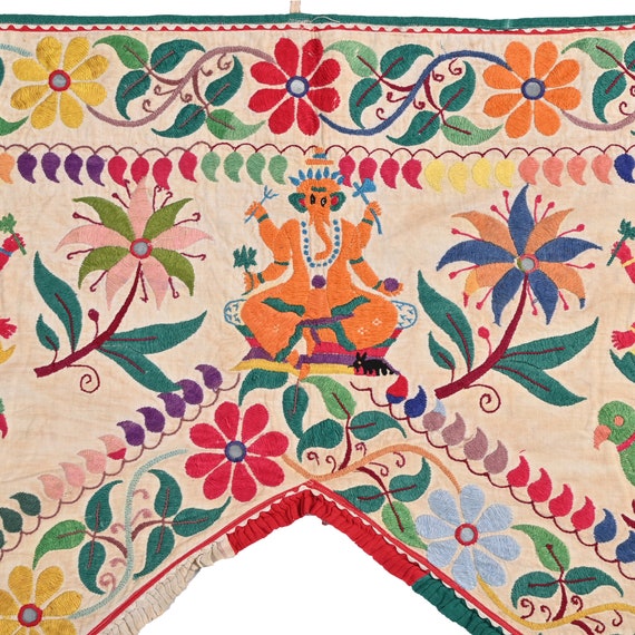 Bandanwar - Mantovana decorativa indiana tradizionale in cotone toran, ricamata a mano, stile Thoranam, per porta e soggiorno, decorazione per la casa, da appendere alla finestra, stile bohémien