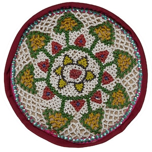 Hanging Indian Hand Crafted Gujarati Pearl Textile Vintage Pearl Hand Embroidered Wall Hanging| Multi Color Mirror Beads Work Wall Decor Art