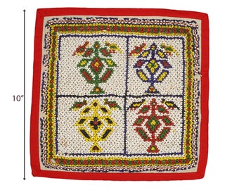 Tapisserie Murale Indienne Vintage En Perles Patchwork – 100 X 100 Cm, Broderies, Paillettes, Miroirs – Décoration Bohème
