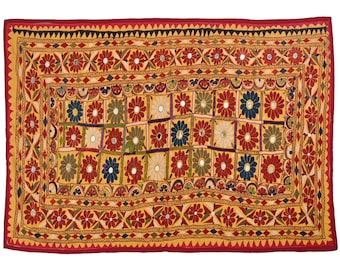 Vintage Wall hanging Gujarati boho tapestry Nature Landscape Handmade Wall Art Living Room Decor Indian Hand Embroidery Wall Hanging Textile