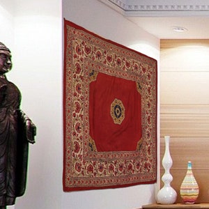 Early 20th Century Vintage Wall Hanging 2.6 X 3 Feet Hand made Block Print On Textile Indian wall hanging floral tapestry home decor real