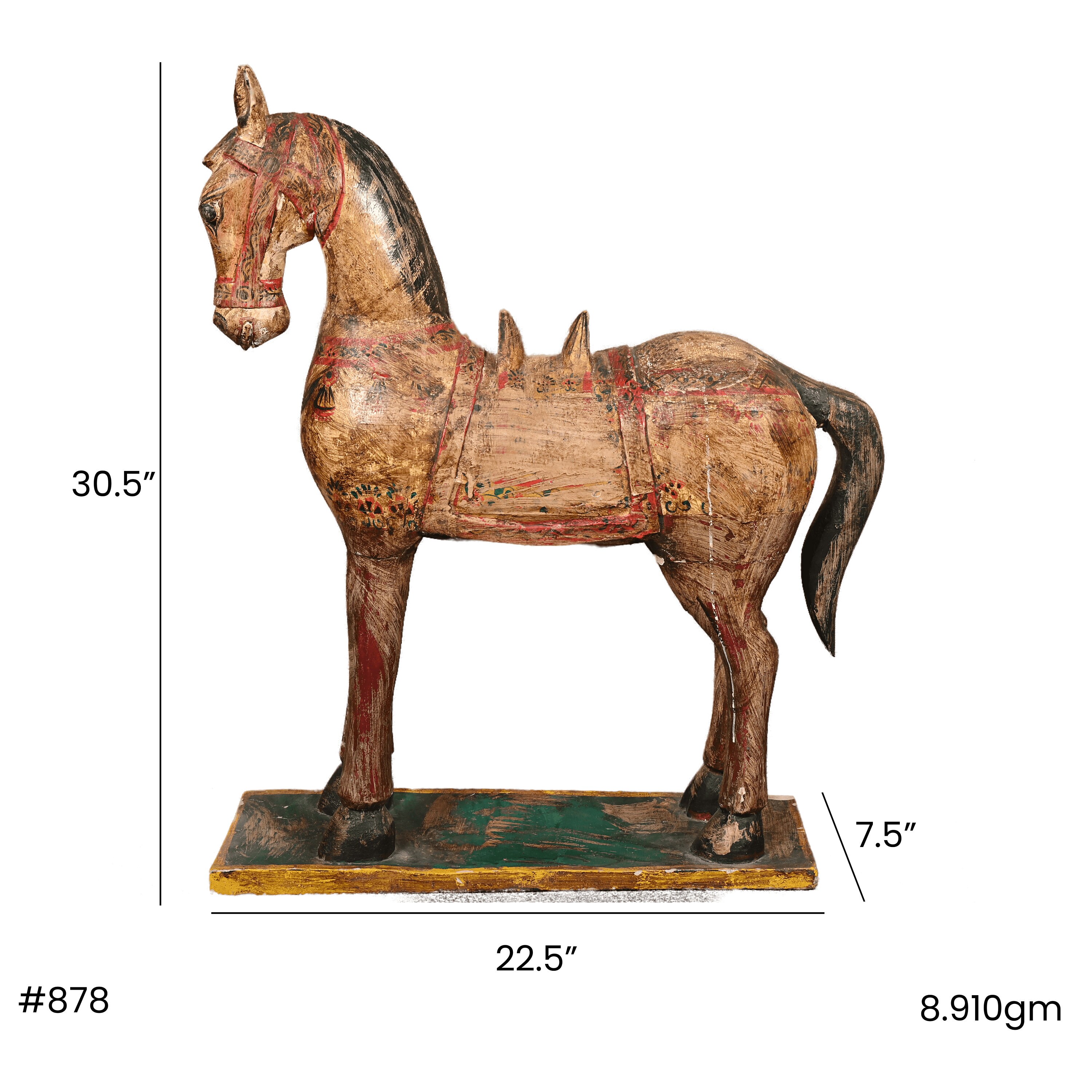 ヴィンテージ 手彫り ロッキングホース フィギュア 木製馬 車輪付き 像