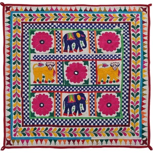 Wall Art, Vintage Wall hanging tapestry, Cotton Gujrati tapestry, 40-50 Year old Hand Embroidered Indian textile, Boho banjara Tapestry