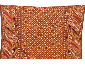 Punjabi Bagh Textile, 4x6.6 ft Embroidered vintage phulkari fabric Wall hanging silk Indian tapestry Traditional Antique Floral hand work