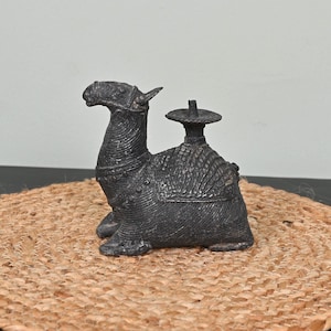 Vintage Brass Camel Figurine 60-70 Yr Old Indian Bastar Tribal Art, Rustic Animal Statue Handmade Collectible, Ethnic Home Decor Accent Gift