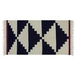 3.6x6.9 ft Handwoven Cotton Punjabi Rug Handmade Vintage Reversible Kilim Dhurrie Area Rug Eco-Friendly Home Décor Tribal Indoor Rug