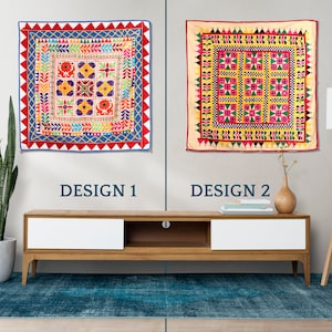 Handmade Wall Hanging Cotton Traditional Indian Textile Tapestry Vintage Floral motifs Gujarati Hand Embroidered Wall Art Decor gift