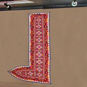 Indian Hand Embroidered Vintage Wall hanging textile, 70-80 Year old Hand made Toran, Cotton Bandhanwal, 2.6 X 5.3 Feet Traditional Textile