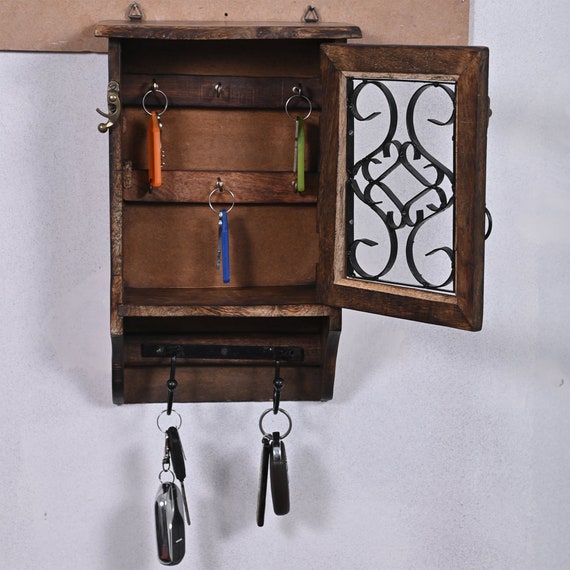 Soporte de llave de madera colgante de pared, caja de llaves decorativa,  gabinete de llaves, estante de llaves, percha, llave Almirah, hecho a mano,  soporte de llave de montaje en pared 