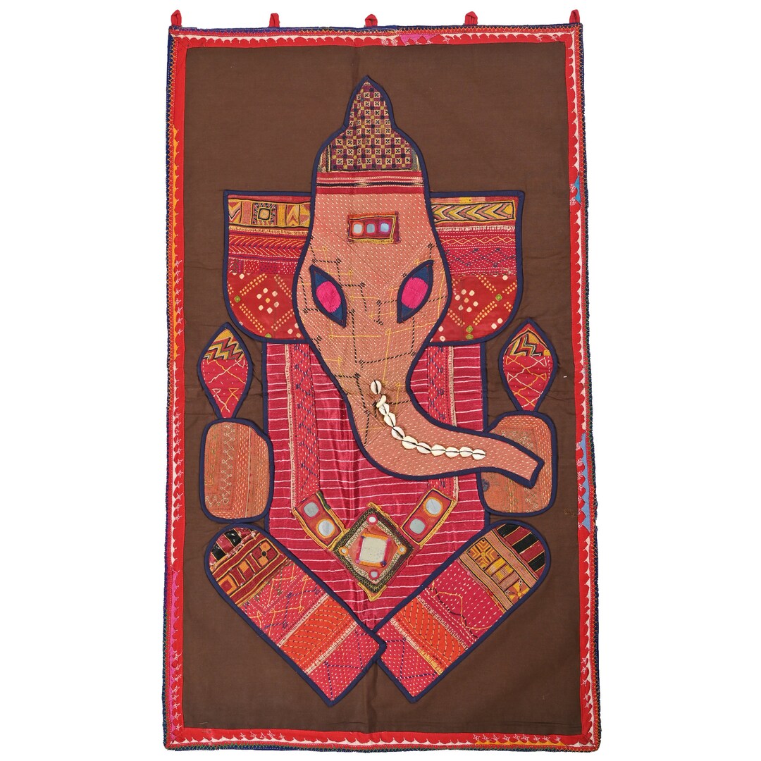 Wall Vintage Gujarati Embroidery Cotton Lord Ganesha Wall Hanging