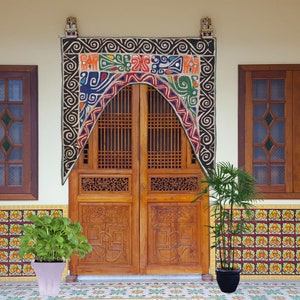 Toran Decoration for entrance Door Hanging, Hand Embroidered Gujrati Toran Textile Traditional Design Wall Hanging Toran, Indian Bhandanwar