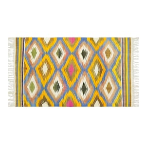 Vintage Handwoven Cotton Reversible Rugs Eco-Friendly Punjabi Dhurrie Carpet Doormat Home Décor Bohemian Tribal Indoor Rugs 3.6 x 6.3 Ft