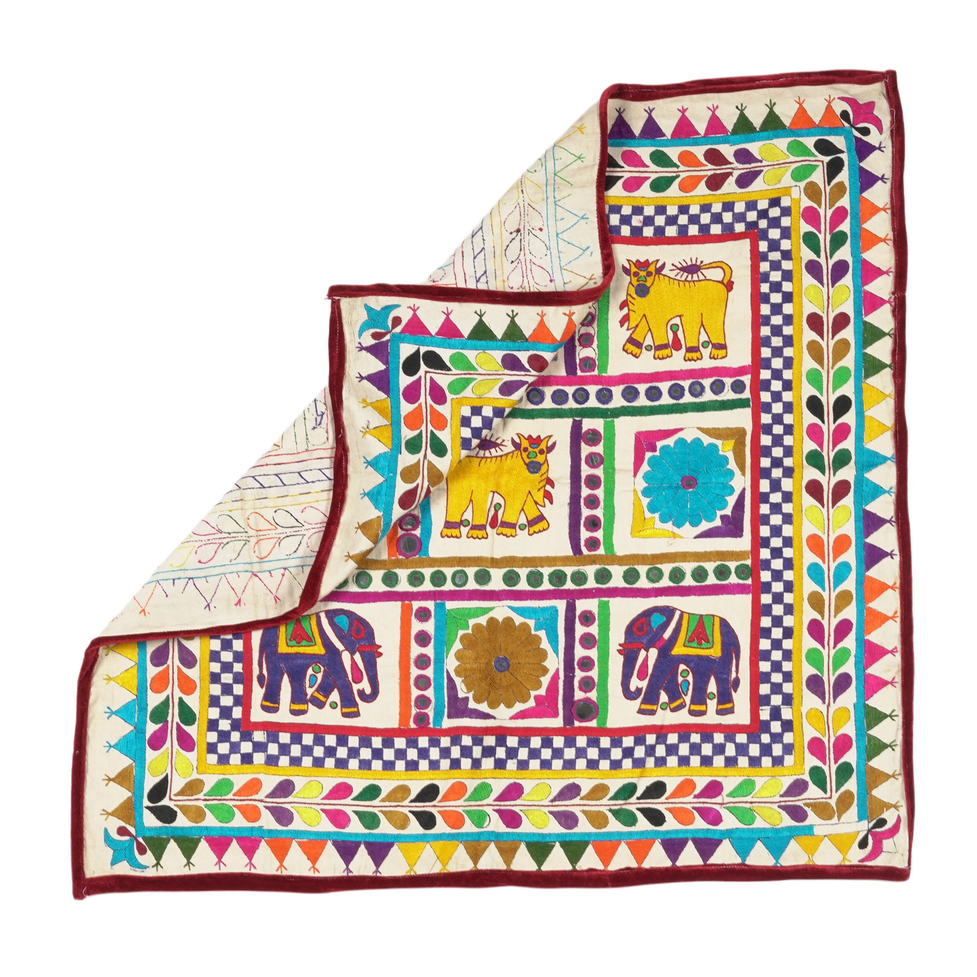 Vintage floral indien gujarati bohème textile traditionnel
