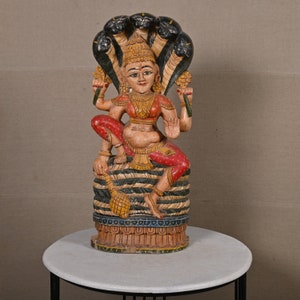 Vintage Indian Goddess Figures Wooden Lord Statue Hand Painted Wood Sculpture Wooden God Figure Prayer Idol Hand Carved Goddess Miniature