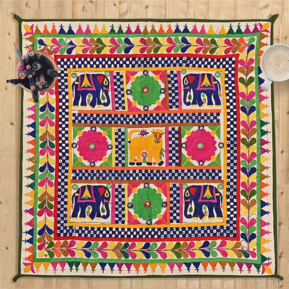 インド グジャラート地方の壁飾り 木綿にアップリケ 1930年代 インド