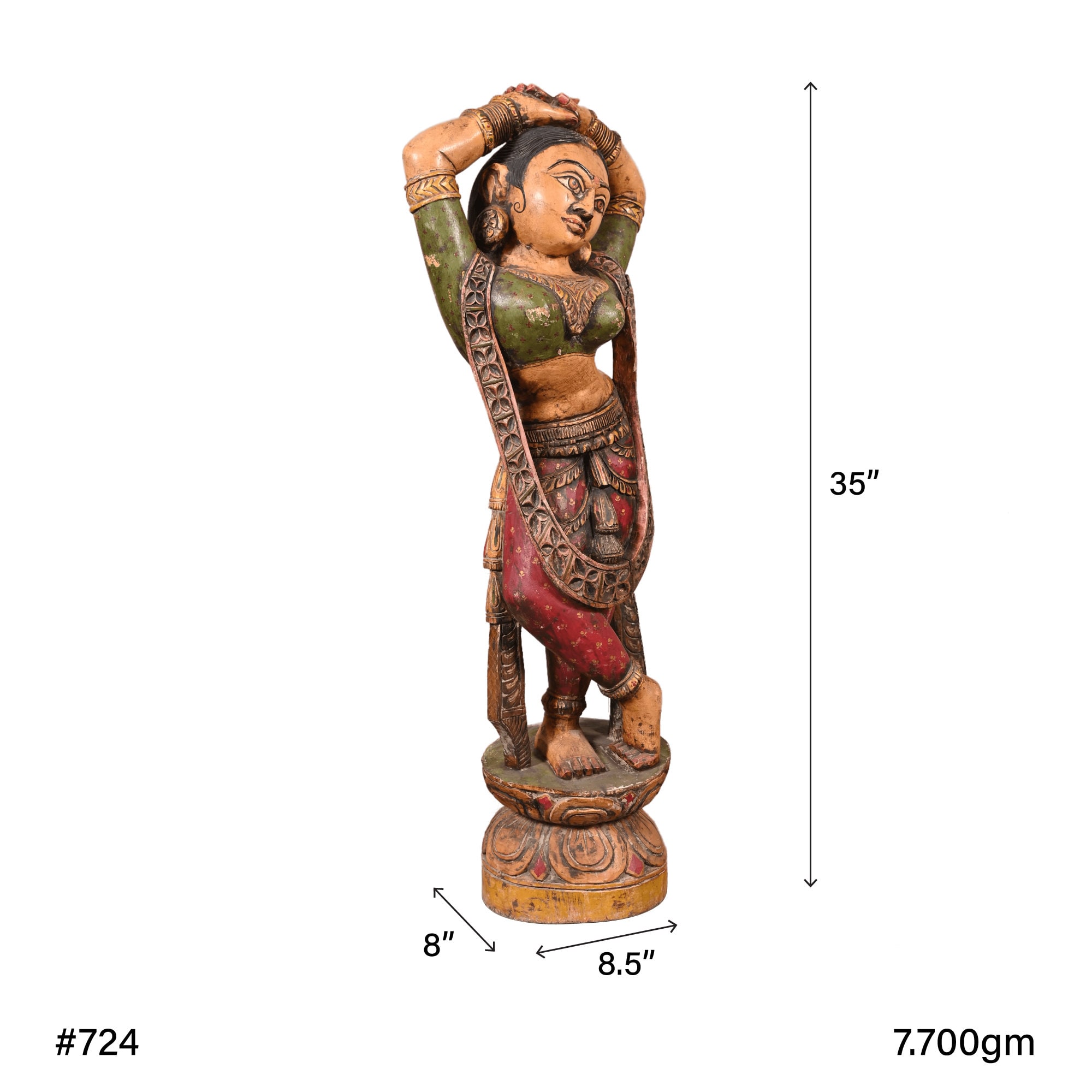 伝統的な女性像 ヴィンテージ 手描きの像 インド彫刻の女性彫刻