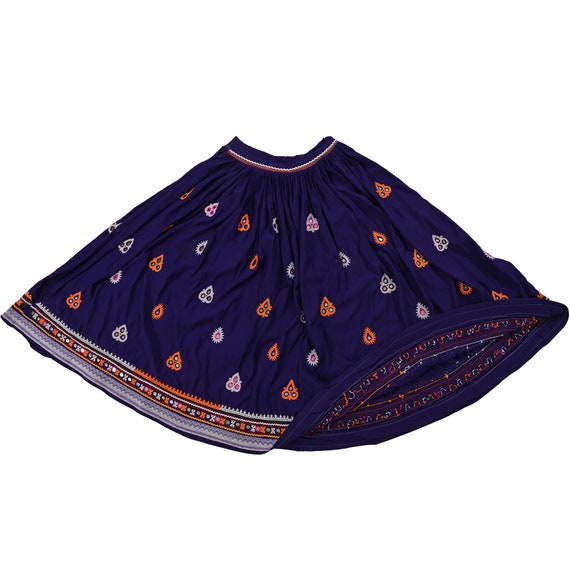 Blue Hand Embroidered Skirt, Boho Tribal Ghaghra … - image 1