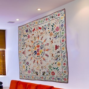 Tapestry, Vintage Indian Lord Krishna With Cows Playing flute Textile, Living Room Traditional Home decor Cotton wall hanging