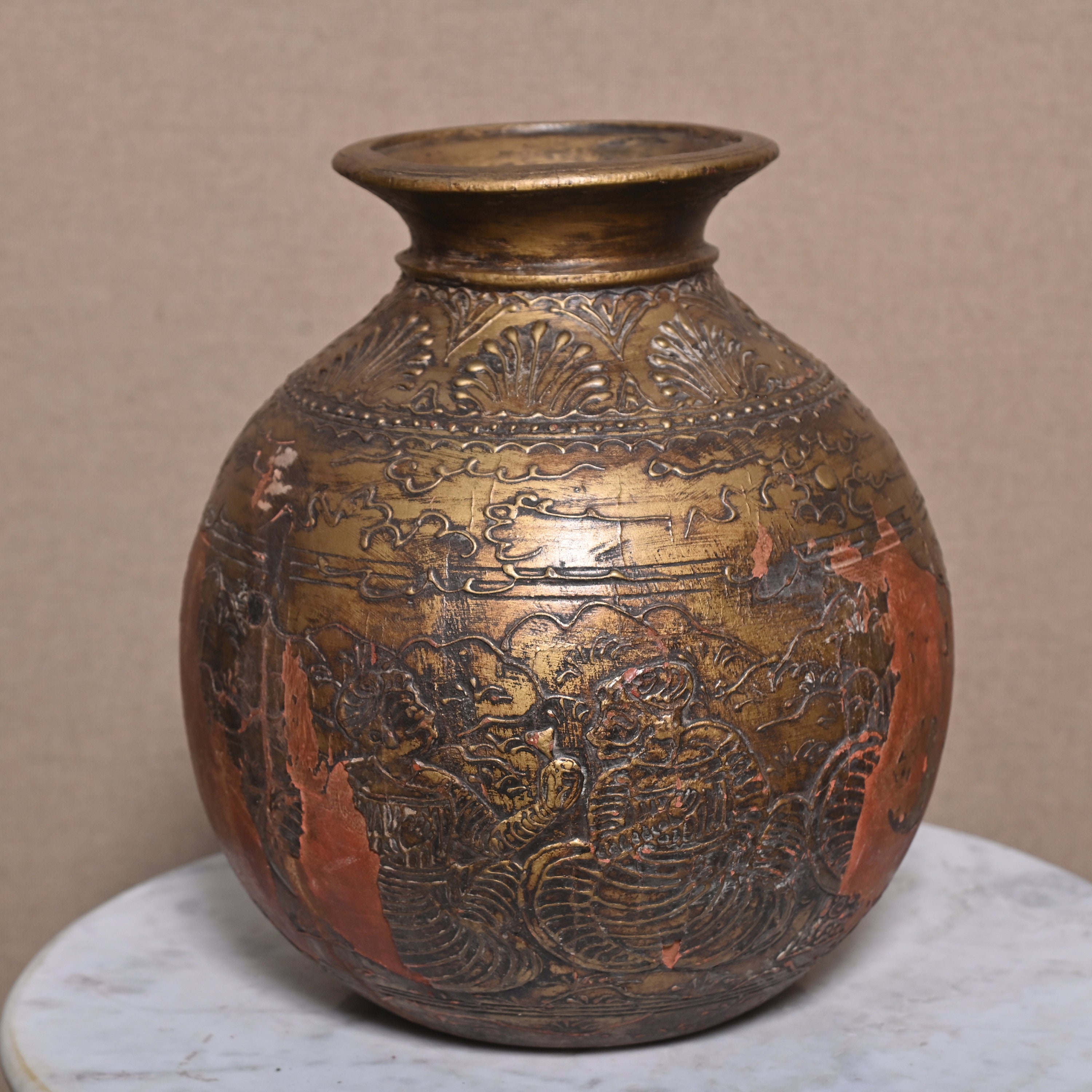 Indian Brass Lota with Chiseled and Incised Decoration