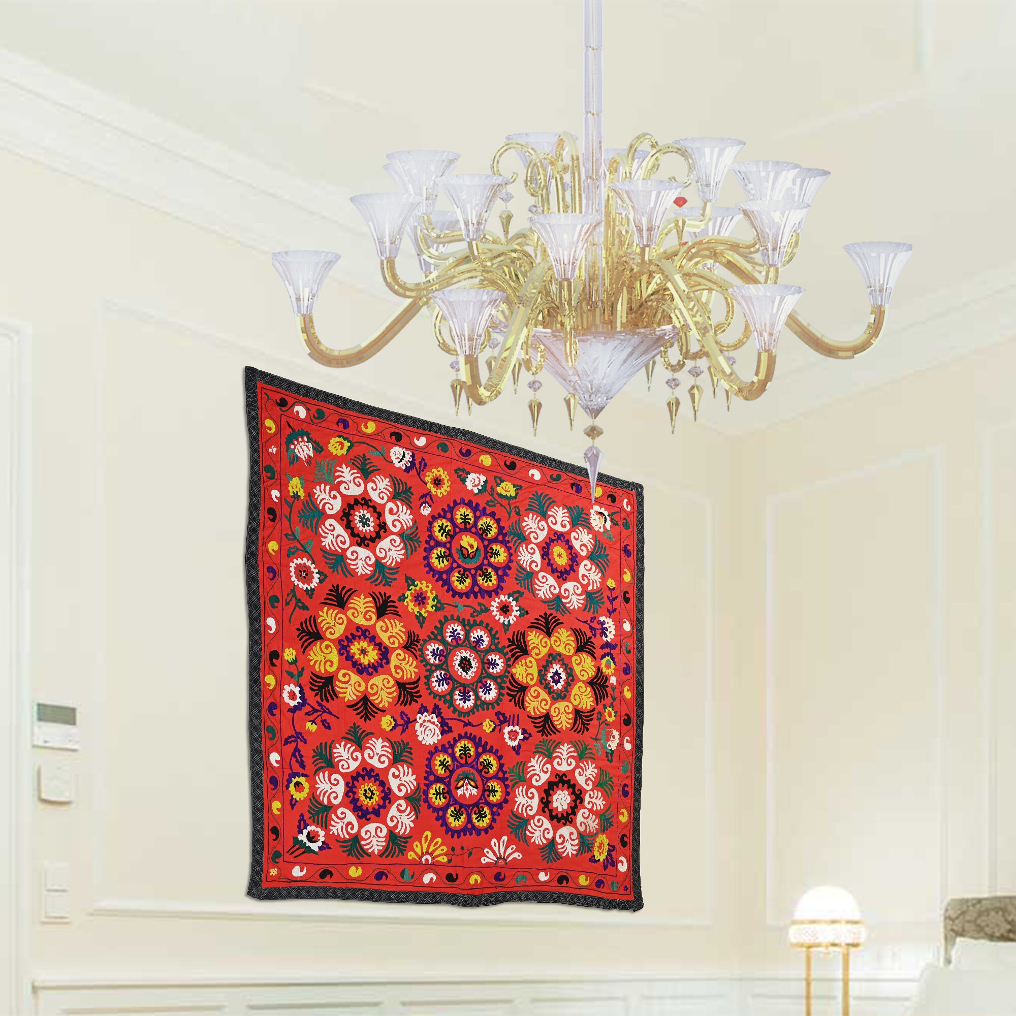 Vintage Textile Tapestry Traditional Suzani Embroidery Wall
