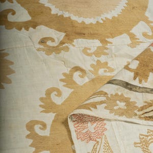 Vintage Suzani Tapestry: Silk Thread Embroidered Indian Textile Wall Decor (7.2 x 11.3 Ft)