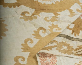 Vintage Suzani Tapestry: Silk Thread Embroidered Indian Textile Wall Decor (7.2 x 11.3 Ft)