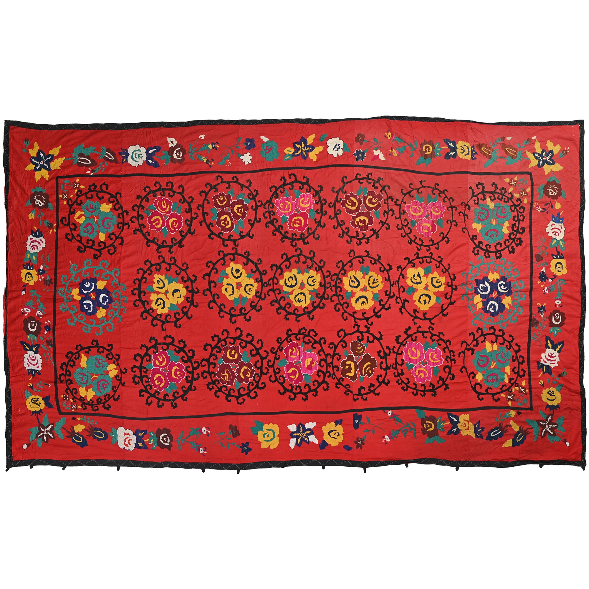 Vintage Textile Tapestry Traditional Suzani Embroidery Wall