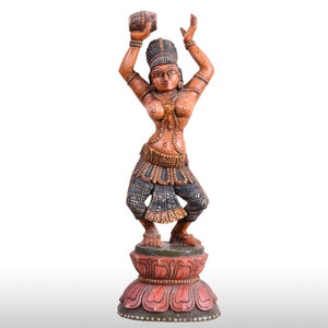 Traditional Wooden Hand Carved Bali Woman Dancer Figurine Sculpture Dancing Statue Wood Ornaments Home & Living Decor 6&#39; x 5&#39; x 18.5&#39; inch