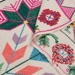 Vintage hand-embroidered Gujarati cotton wall hanging 20-30 years old Indian textile tapestry  Bed table cover Home decor Christmas gift