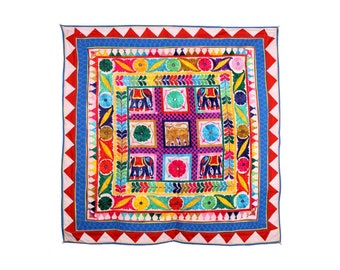 刺繍ボヘミアンハンドメイドインドタペストリー、ミラーシルク