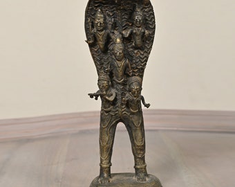 Orispa Tribal Snake Figurine/ 1930-1940 s Vintage Brass Art/ Antique/ Mid 20th Century Aadi Naag Figurines, hand carved, Unique brass statue