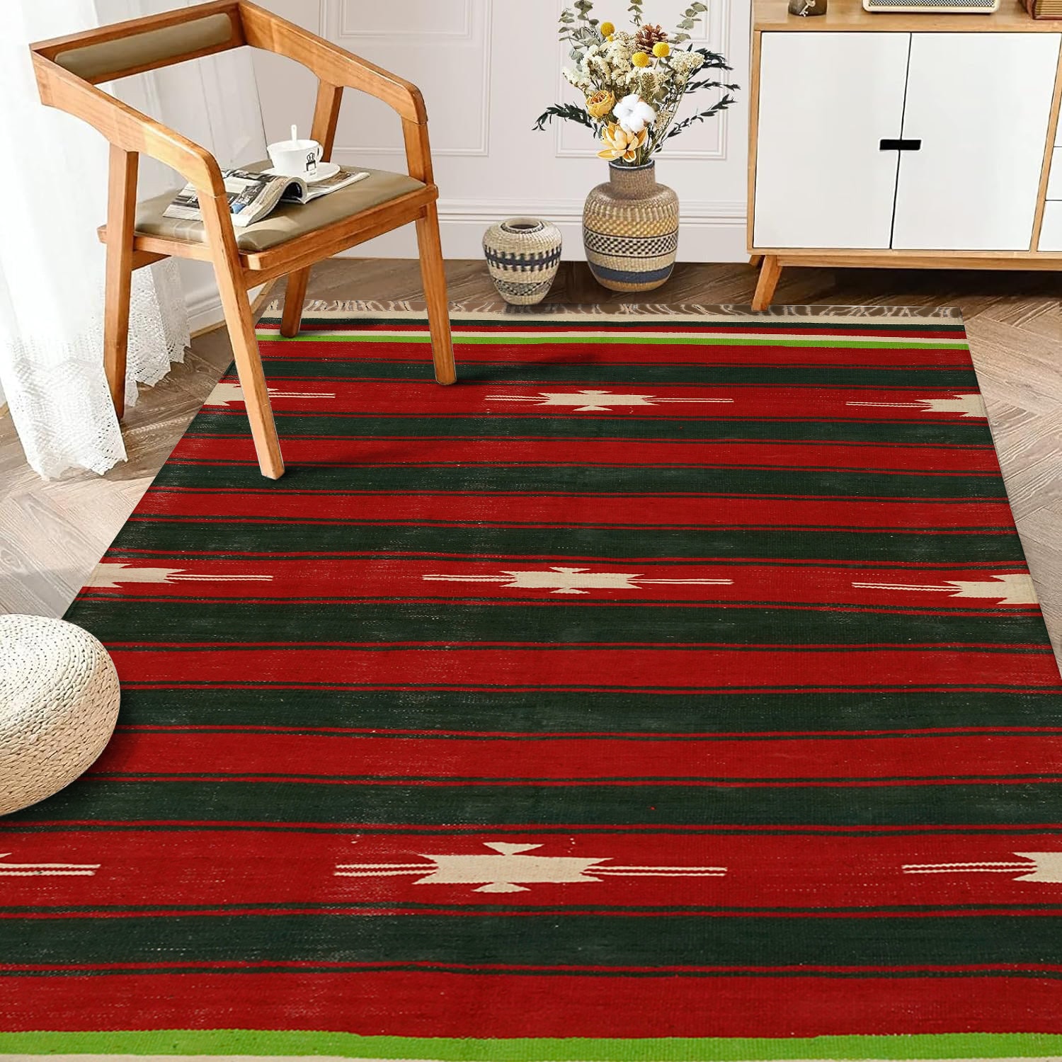 Punjabi Rugs Vintage Handwoven Cotton Reversible Rugs Eco-friendly Punjabi Dhurrie ...