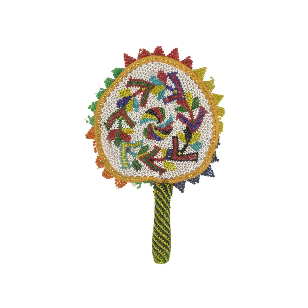 Handmade Vintage Pearl Beads Hand Fan Multi Color Ethnic Beads Work