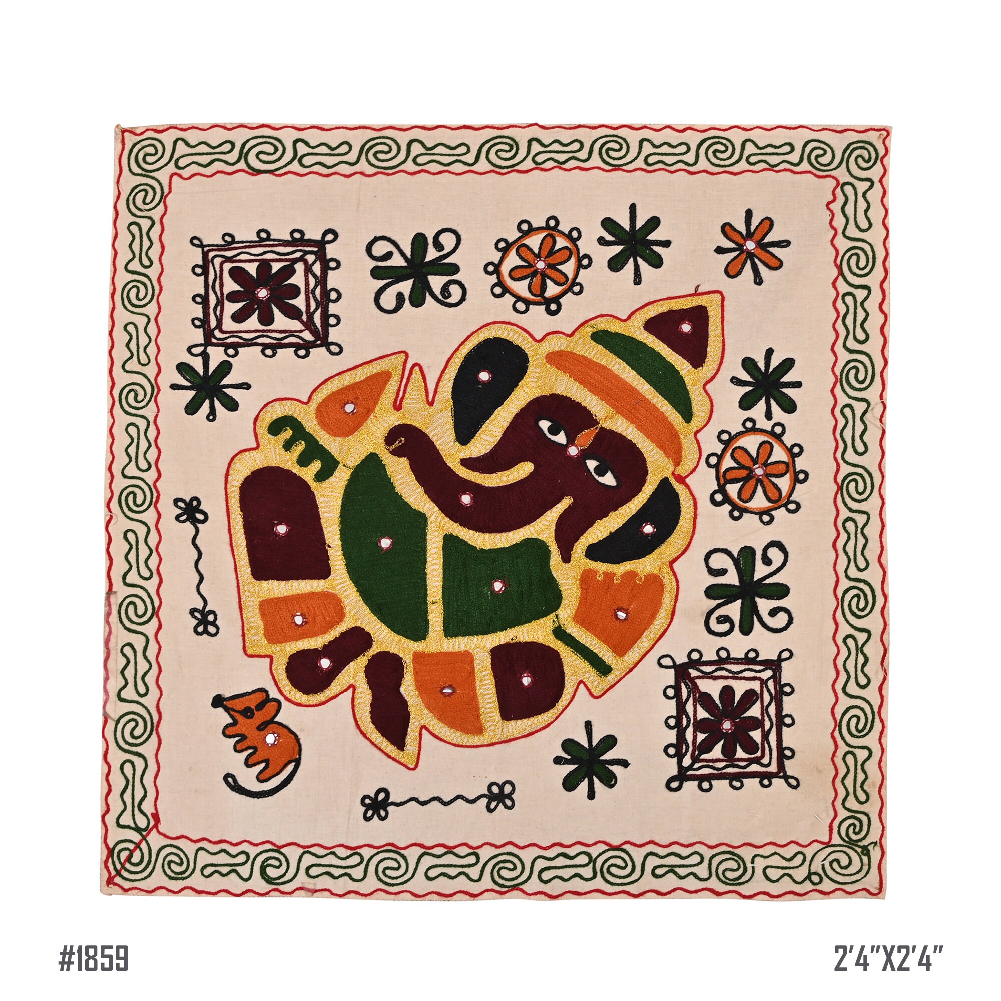 Lord Ganesh Ji Tapestry, Indian Textile Traditional Embroidery Work Wall Décor Art, Vintage Handcrafted Ganesh ji Wall Art Vintage 1980s