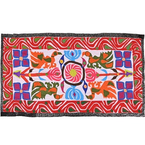Indian handmade Applique Deer embroidered textile, 40-50 Years old Kids room wall hanging, Indian home decor vintage Gujrati cotton tapestry