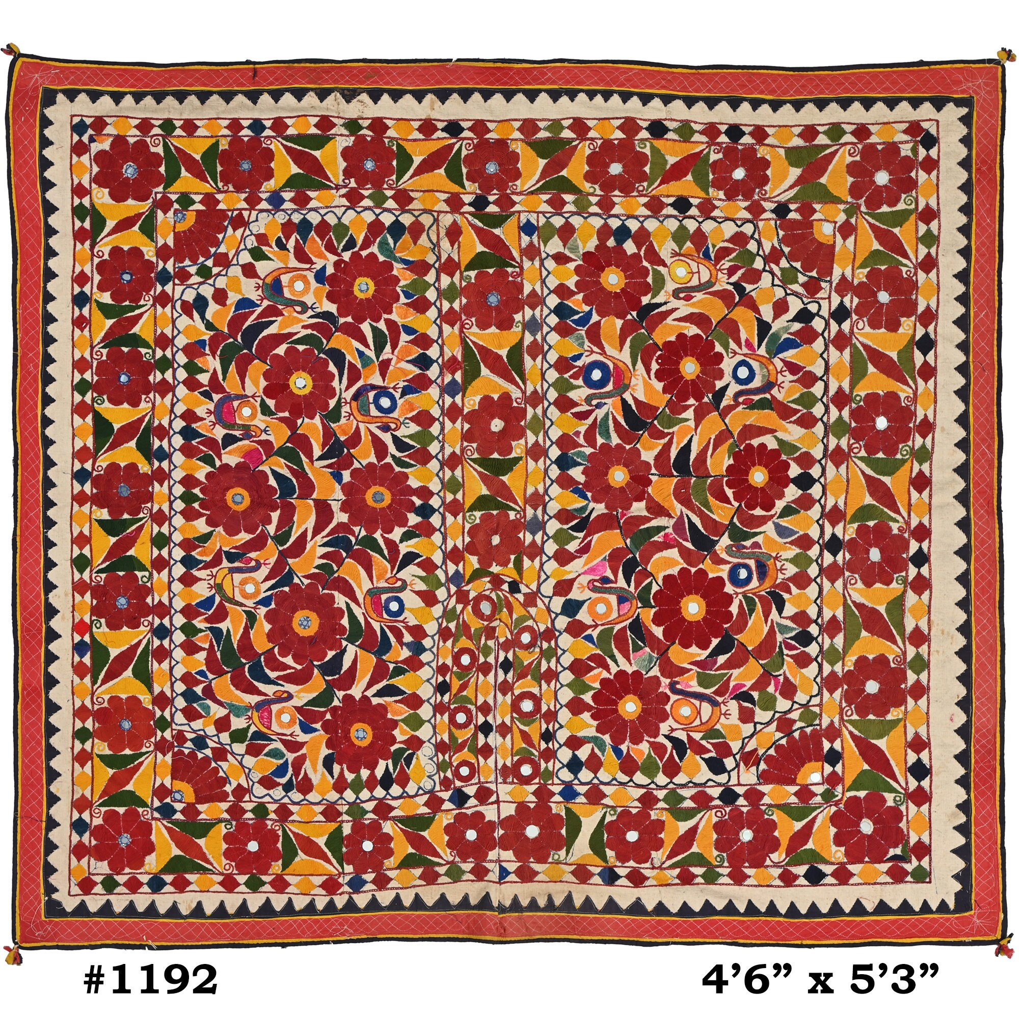 Arazzo Indiano Ricamato A Mano Patchwork – Vintage Sari Rosso 101x152 Cm – Tappezzeria Parete