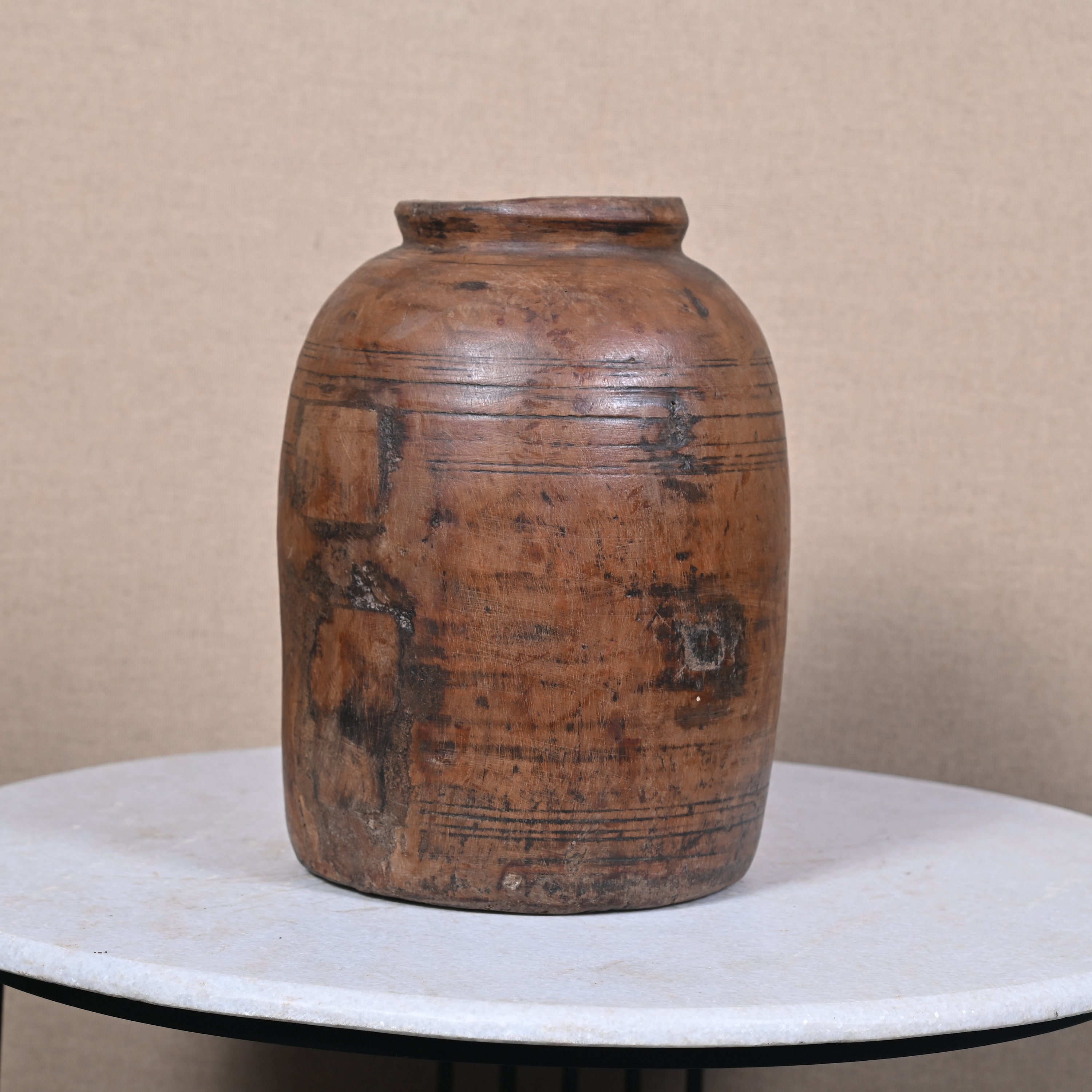 Handmade Vintage Wooden Pot Himachal Matka Old Hand Carved 