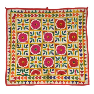 Vintage Hand Embroidered Wall Hanging 30-40 years old Cotton Textile Traditional Indian Gujarati Boho Textile Wall decor tapestry gift item