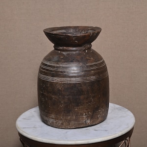Wooden Vessel Statue Wood Surahi Figurines Vintage Wooden Hand Painted Himachal Matka Pot Wood Old Hand Carved Water Dispenser