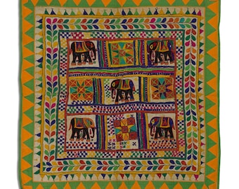Vintage Indian Kutch Tapestry, Tribal Banjara Tapestry Wall hanging ,Indian wall hanging , boho wall decor mirror floral embroidery work art