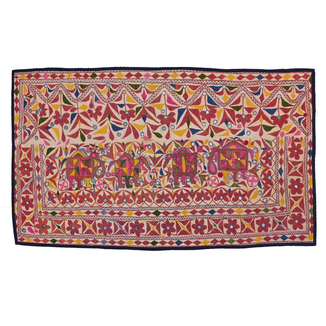 Indian Gujarati Embroidery Suzani Wall Hanging, Handmade Tapestry, Sofa
