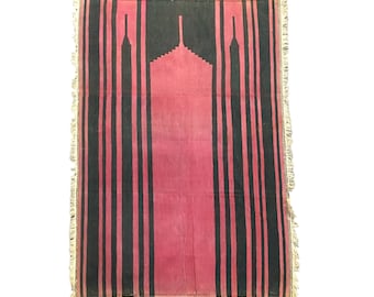 Hand Knotted Flat Weave Vintage Prayer Mat Traditional Hand Crafted Islamic Prayer Rug Vintage 60-70 years old collector's piece