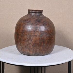 Antique Wooden Himachal Water Matka Pot Original Old Hand Carved Rustic