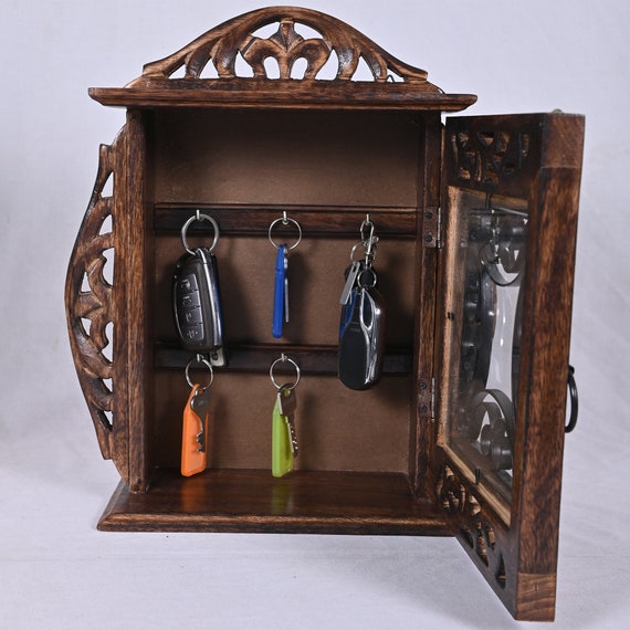 Soporte para llaves de 6 posiciones, caja de gabinete para llaves,  organizador de llaves colgante de madera, caja de almacenamiento de gestión  de