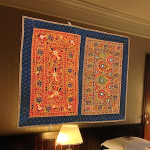 Textile Floral Design 40-50 Year old Indian Hand Embroidered, Gujrati Tapestry, Floral Theme Textile, Hand Made Tapestry, Wall Hanging Decor