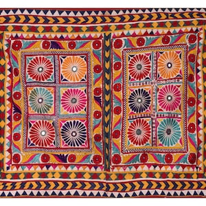 Tapestry Vintage Silk thread on cotton fabric, wall hanging, Traditional old Hand embroidered, Wall art, Antique Textile for decoration