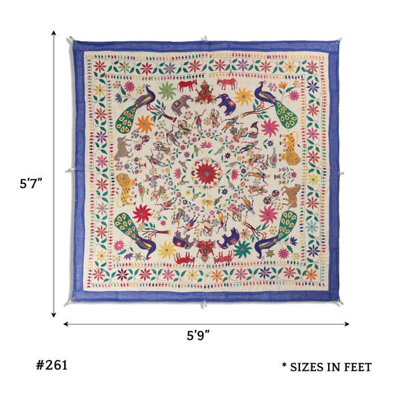 手作りの孔雀と花のモチーフの手刺繍グジャラート壁掛け伝統的な