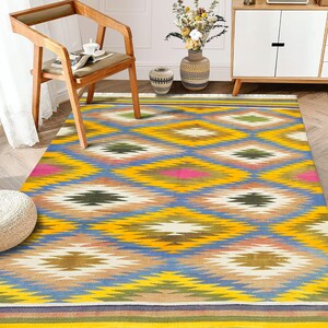 Punjabi Rugs Vintage Handwoven Cotton Reversible Rugs Eco-friendly Punjabi Dhurrie ...