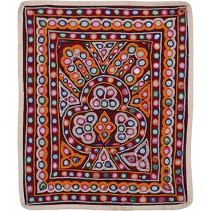 Vintage wall hangings 40-50 year old handmade hand embroidered Gujrati textile, Heart shape mirror work Gujarati Cotton wall decor Tapestry