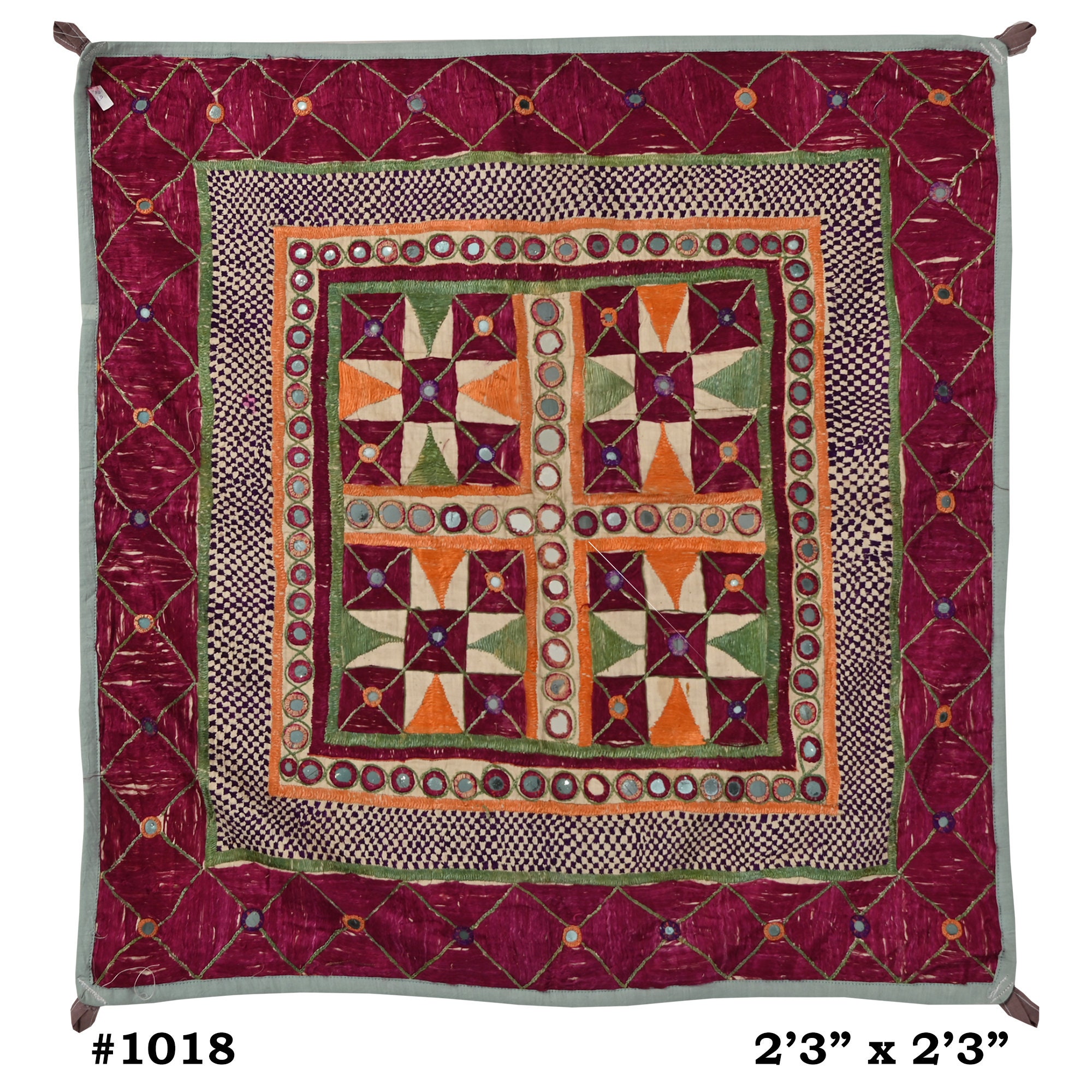 Grande Tapisserie Bohème Vintage 74" X 74", Broderie Ethnique Fait Main, Motif Floral Et éléphant